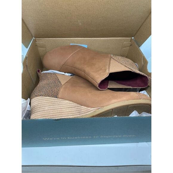 New TOMS Desert Tan Leopard Suede Kelsy Bootie 10014153 Wedge Comfort Sz 10 - Picture 10 of 11
